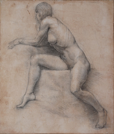 Sitting female nude. Study drawing.